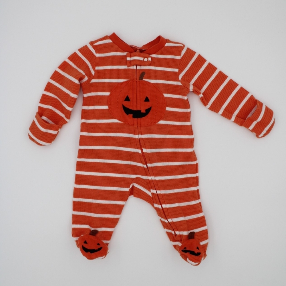 Carter’s Newborn Halloween Pumpkin Footed Sleeper Pajamas Orange Striped